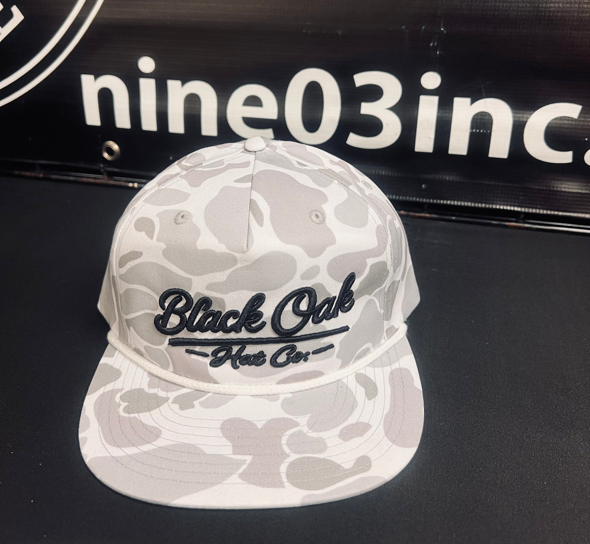 Black Oak 3D Puff on Richardson Snapback 256P Gramps Cap/Blizzard Duck Camo/White