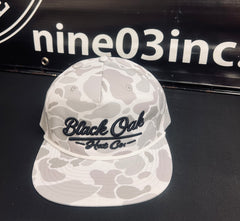 Black Oak 3D Puff on Richardson Snapback 256P Gramps Cap/Blizzard Duck Camo/White