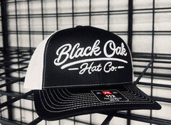 Black Oak 3D Puff on Richardson 112 snapback trucker hat black and white