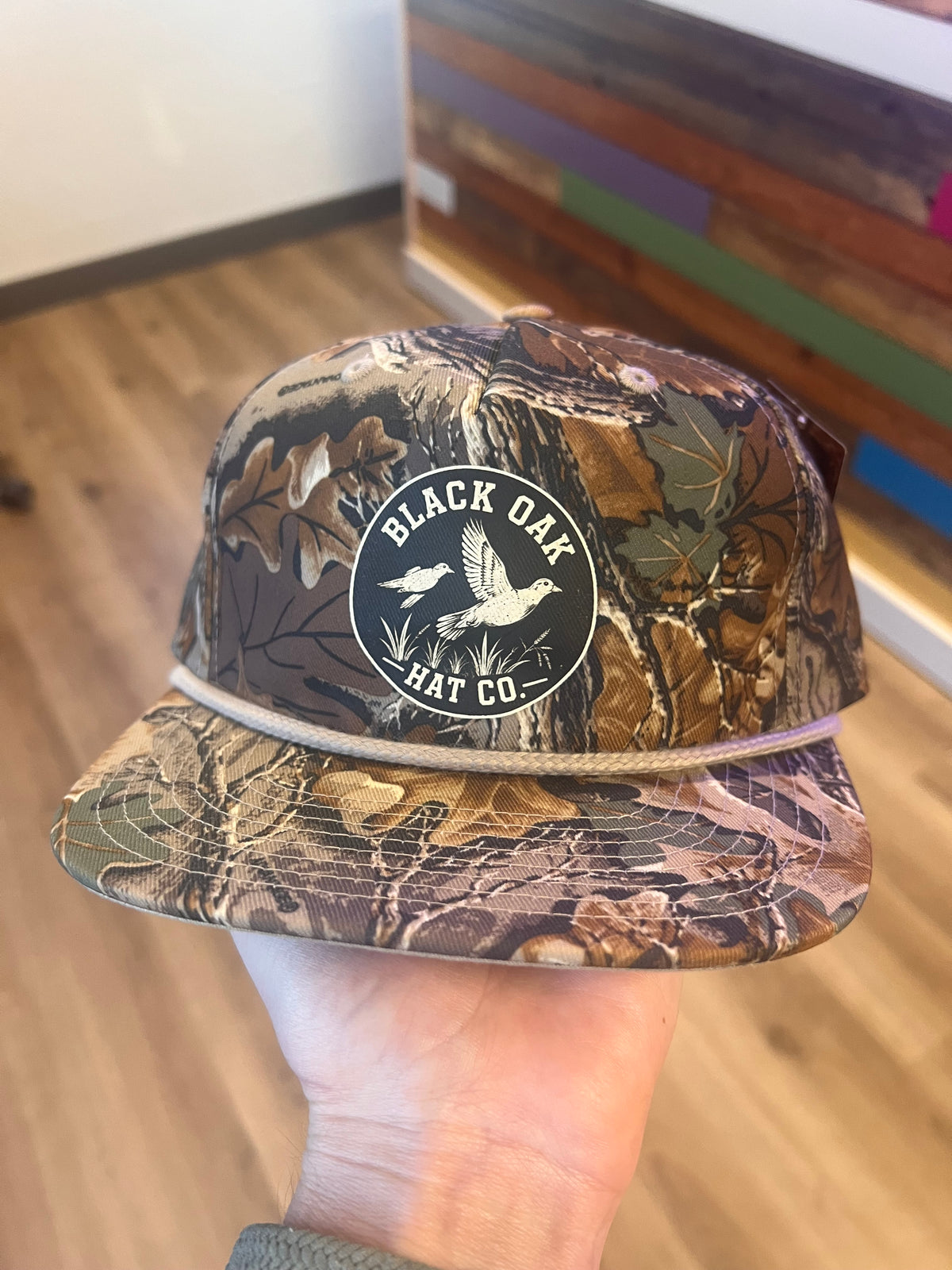 Black Oak Dove printed in black on R256 Realtree camo
