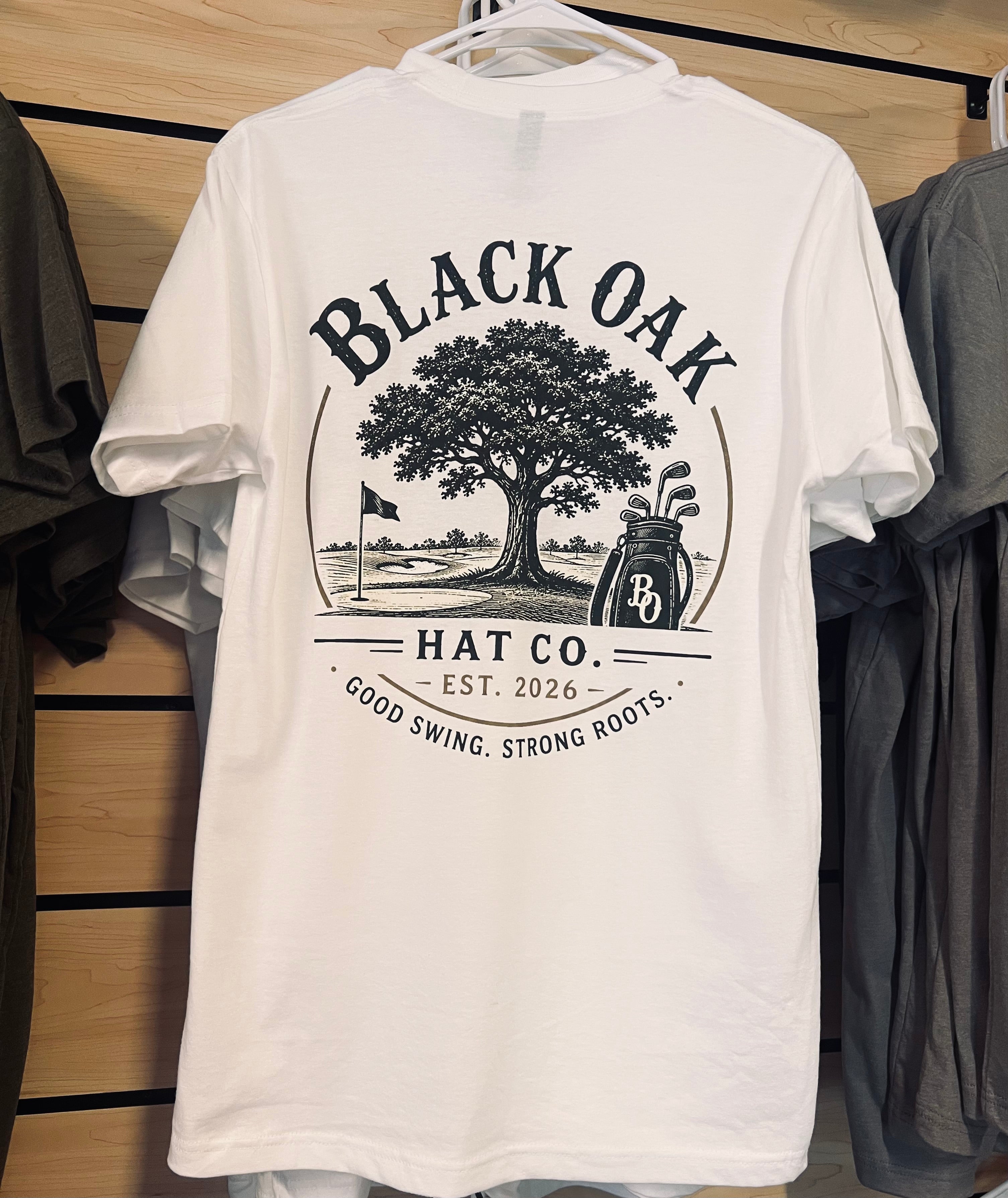 Black Oak Golf on white tee