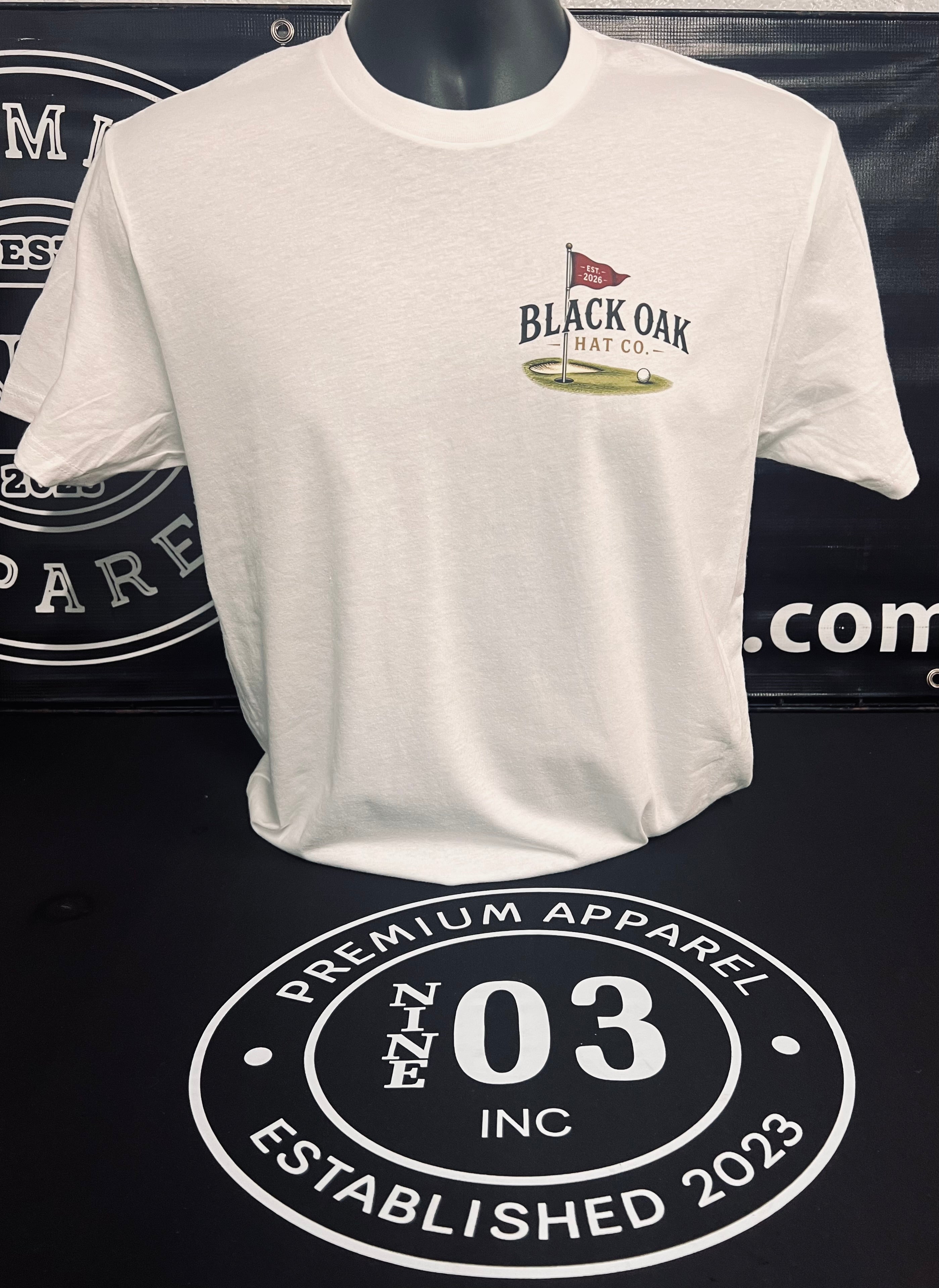 Black Oak Golf on white tee