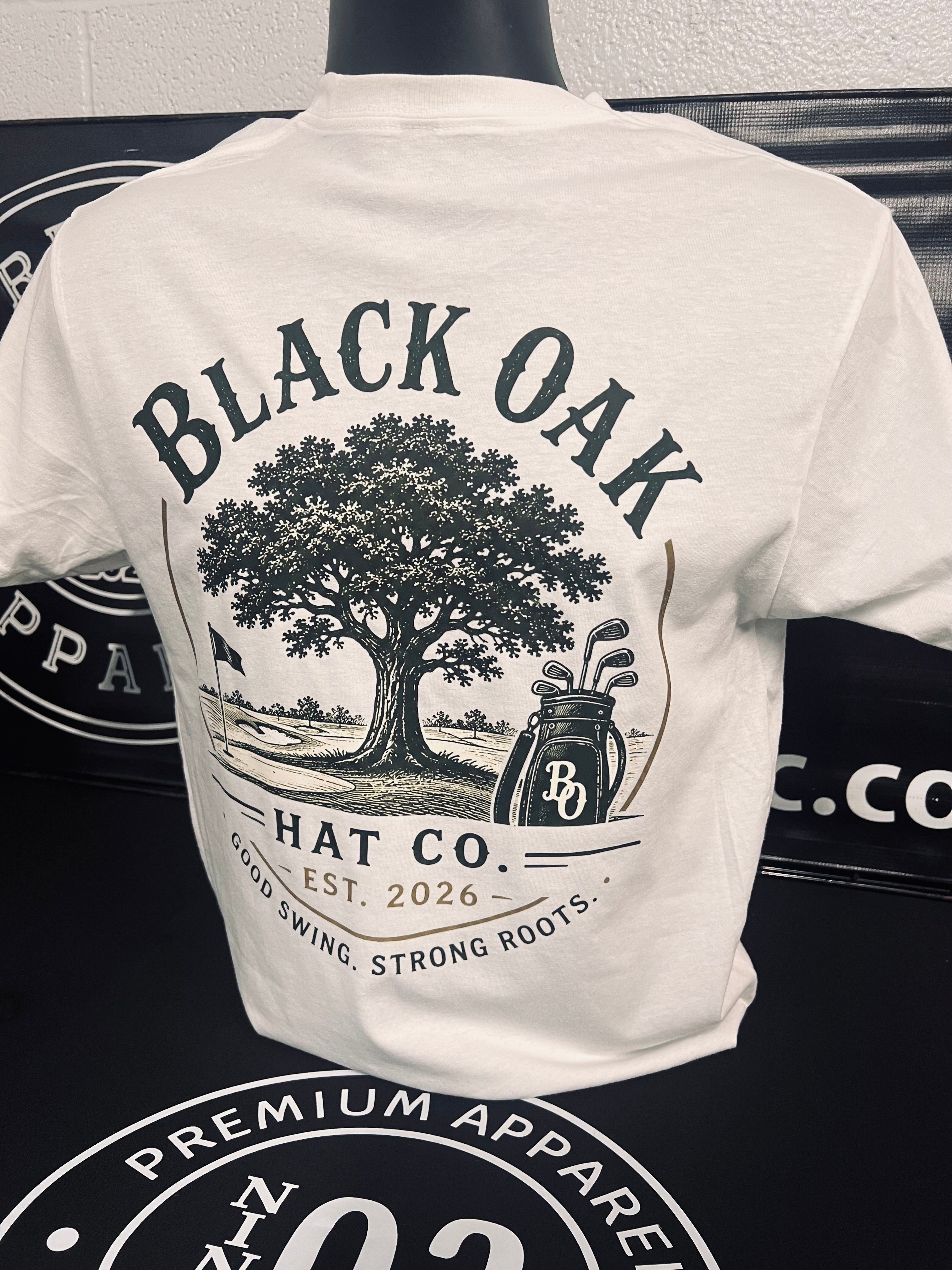 Black Oak Golf on white tee