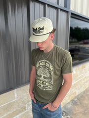 Black Oak Tree logo on Military Green
