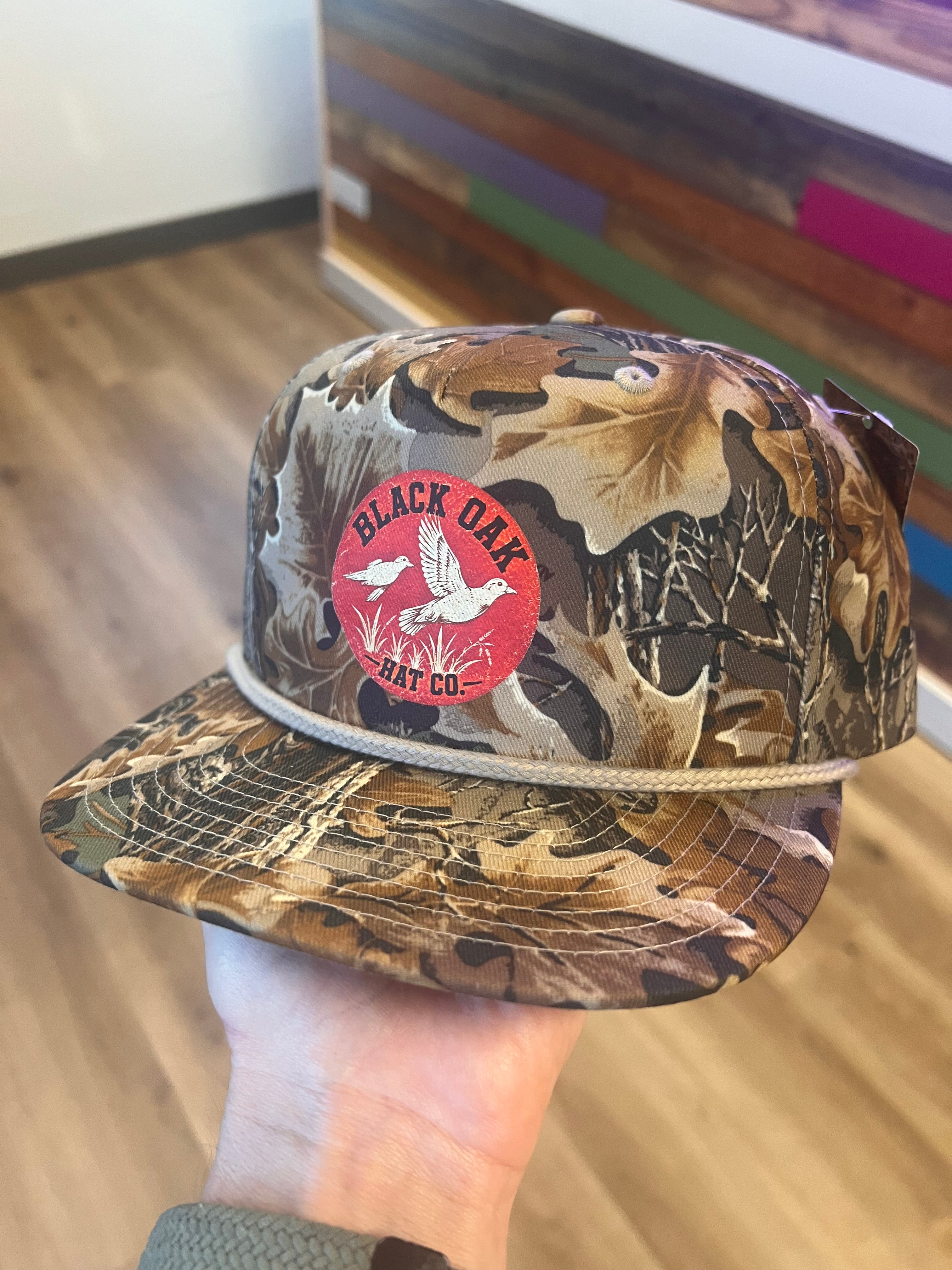 Black Oak Dove printed in red on R256 Realtree camo