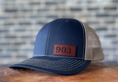 903 leather patch hat - Blue