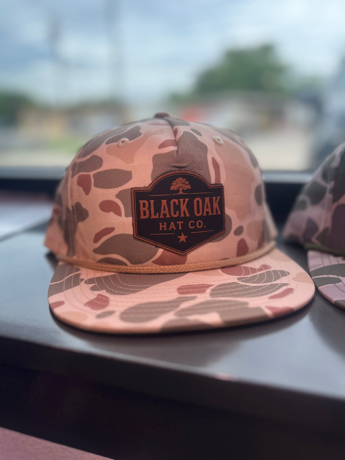 Black Oak Leather Patch on Richardson Snapback 256P Gramps Cap/Harvest Duck Camo