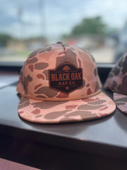 Black Oak Leather Patch on Richardson Snapback 256P Gramps Cap/Harvest Duck Camo