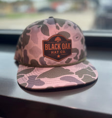 Black Oak Leather Patch on Richardson Snapback 256P Gramps Cap/Marsh Duck Camo
